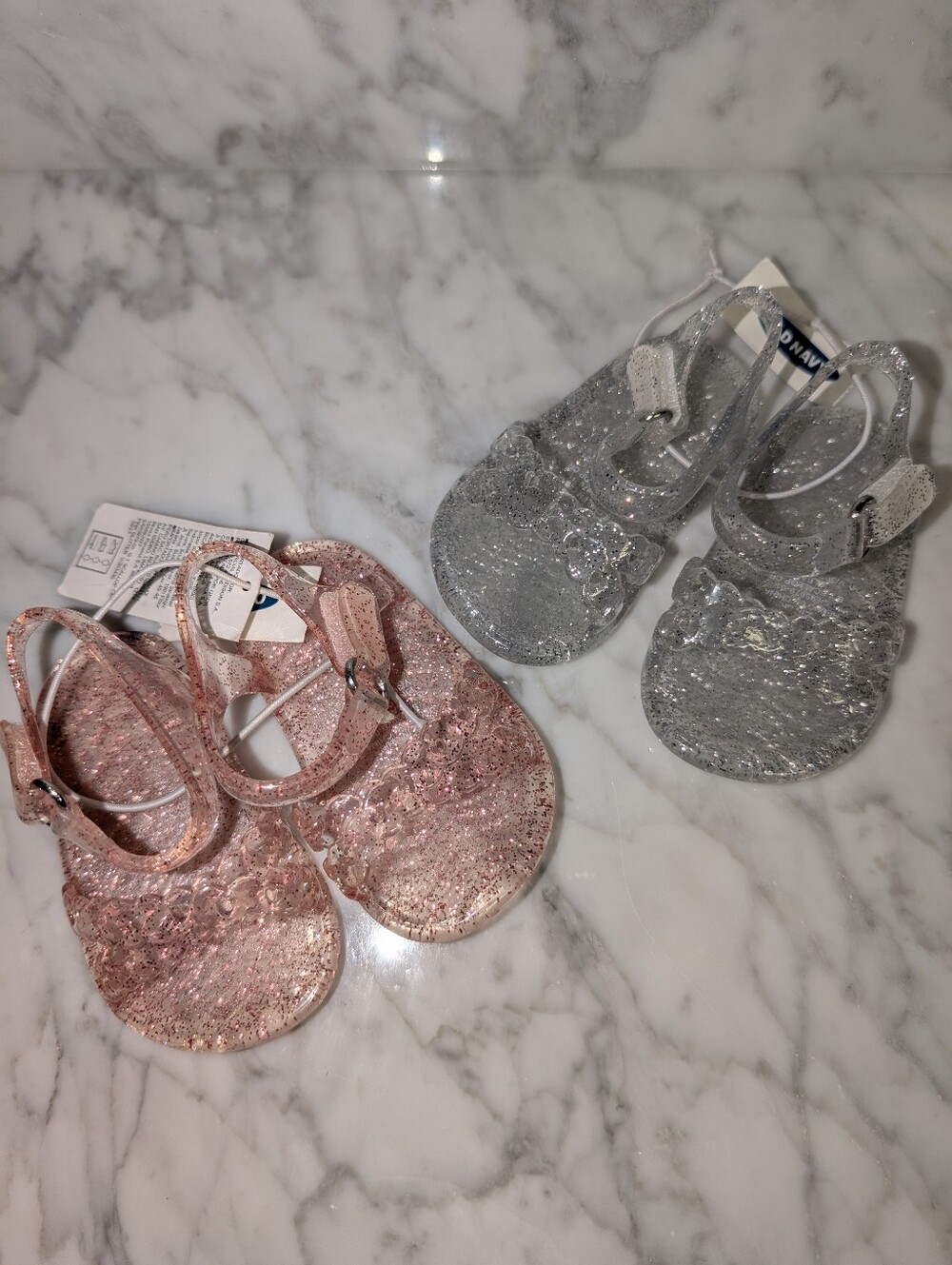 🆕 Old Navy Baby Girls Glitter Jelly Sandals Bundle - Pink and Silver 0-3 Months